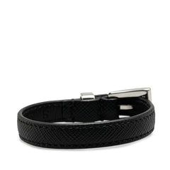 プラダ 三角ロゴプレート ブレスレット 1IB351 ブラック シルバー レザー レディース PRADA 【中古】
