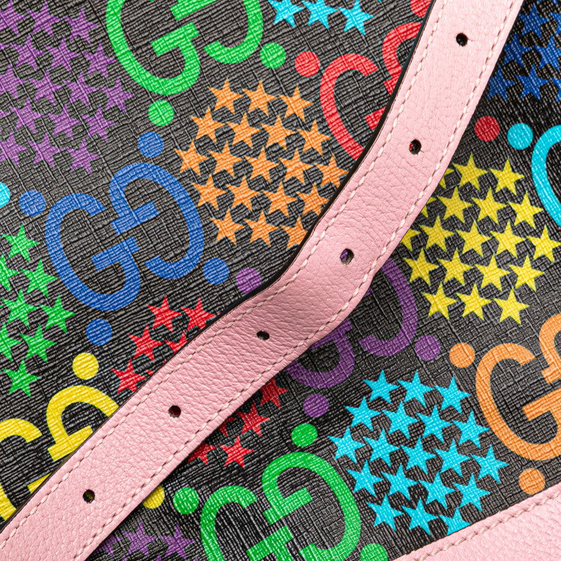 グッチ GGサイケデリック 斜め掛け ショルダーバッグ 598149 ブラック マルチカラー ピンク PVC レザー レディース GUCCI 【中古】