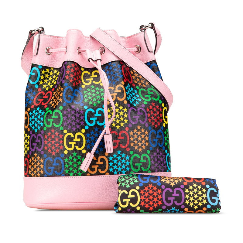 グッチ GGサイケデリック 斜め掛け ショルダーバッグ 598149 ブラック マルチカラー ピンク PVC レザー レディース GUCCI 【中古】