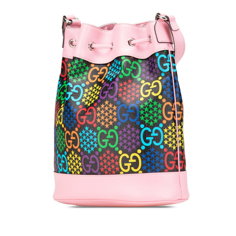 グッチ GGサイケデリック 斜め掛け ショルダーバッグ 598149 ブラック マルチカラー ピンク PVC レザー レディース GUCCI 【中古】