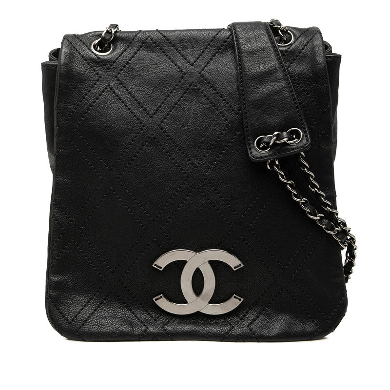シャネル ダイヤステッチ ココマーク メッセンジャーショルダー ショルダーバッグ ブラック レザー レディース CHANEL 中古