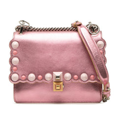 フェンディ キャナイ スタッズ 斜め掛け チェーン ショルダーバッグ 8M0381 メタリックピンク レザー レディース FENDI 【中古】