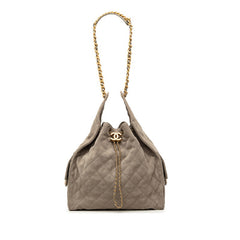 シャネル ココマーク シャネル25 ミディアム チェーン ショルダーバッグ ベージュ スウェード レディース CHANEL 【中古】