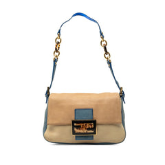 フェンディ マンマバケット チェーン ハンドバッグ 8BR180 ベージュ ブルー レザー レディース FENDI 【中古】