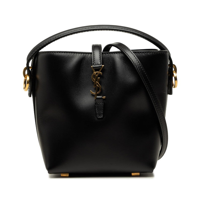 サンローラン LE 37 ミニ YSLロゴ ハンドバッグ ショルダーバッグ 2WAY 765870 ブラック ゴールド レザー レディース SAINT LAURENT 中古