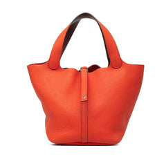 エルメス ピコタンロックタッチMM ハンドバッグ レッド オレンジ系 シルバー金具 トリヨンクレマンス スイフト レディース HERMES 中古