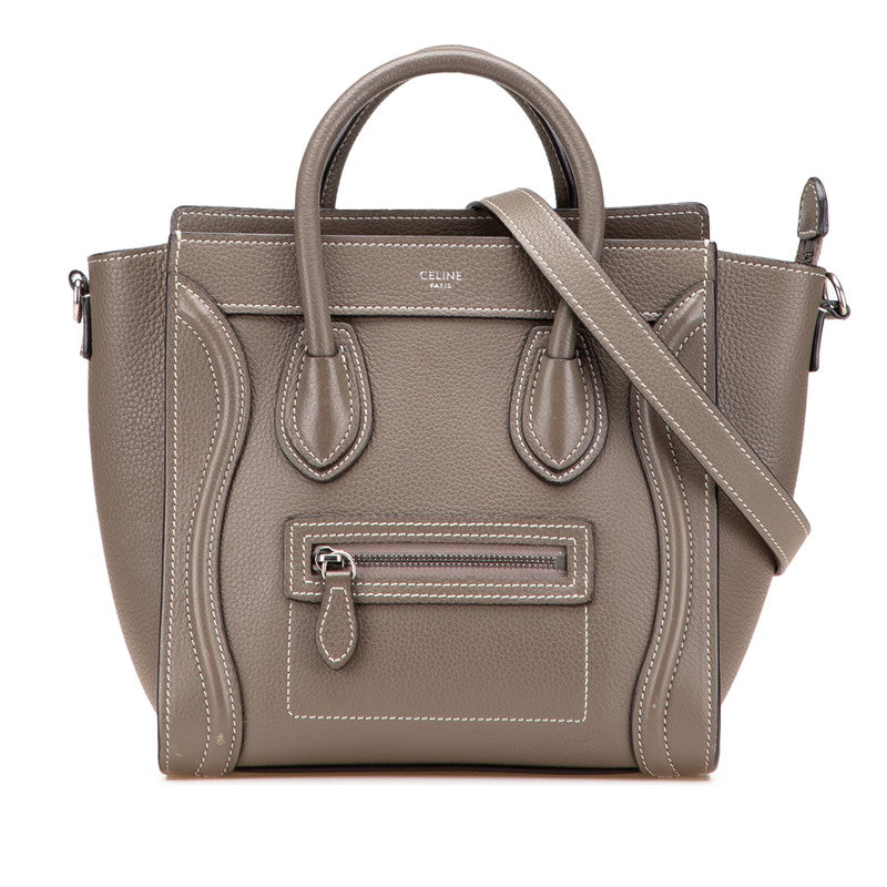 セリーヌ ラゲージ ナノショッパー ハンドバッグ ショルダーバッグ 2WAY グレージュ  レザー レディース CELINE 【中古】