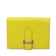 エルメス ベアン 二つ折り カードケース □O刻印 2011 イエロー シルバー金具 シェーブル レディース HERMES 【中古】