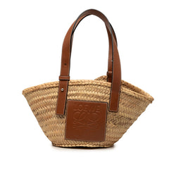 ロエベ アナグラム ハンドバッグ かごバッグ ブラウン ベージュ ラフィア レザー レディース LOEWE 【中古】