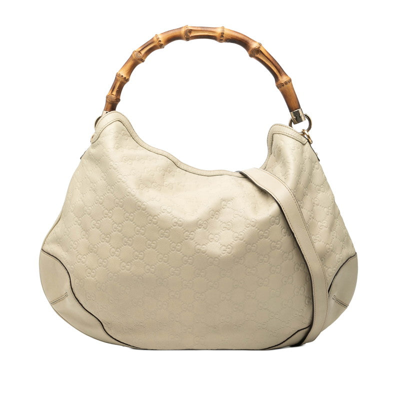 グッチ グッチシマ バンブー ハンドバッグ ショルダーバッグ 2WAY 169976 ベージュ アイボリー レザー レディース GUCCI 【中古】