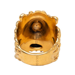グッチ ライオンヘッド リング 指輪 #25 ゴールド メッキ GP レディース GUCCI 【中古】