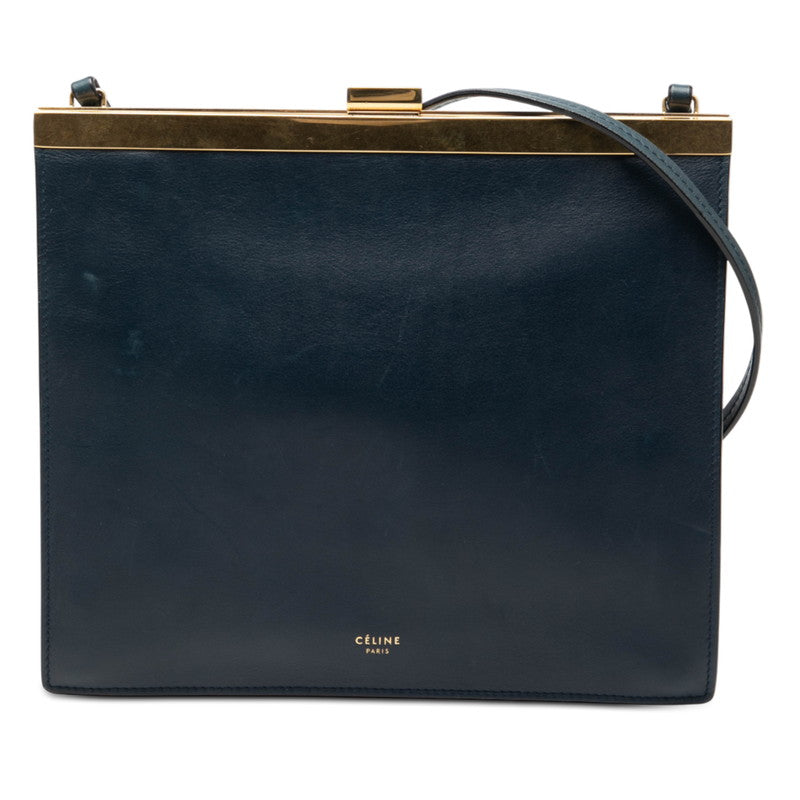 セリーヌ クラスプ ミニ 斜め掛け ショルダーバッグ ネイビー レザー レディース CELINE 【中古】