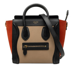 セリーヌ ラゲージ ナノ トリコロール ハンドバッグ ショルダーバッグ 2WAY ベージュ ブラック レッド系 レザー レディース CELINE 中古