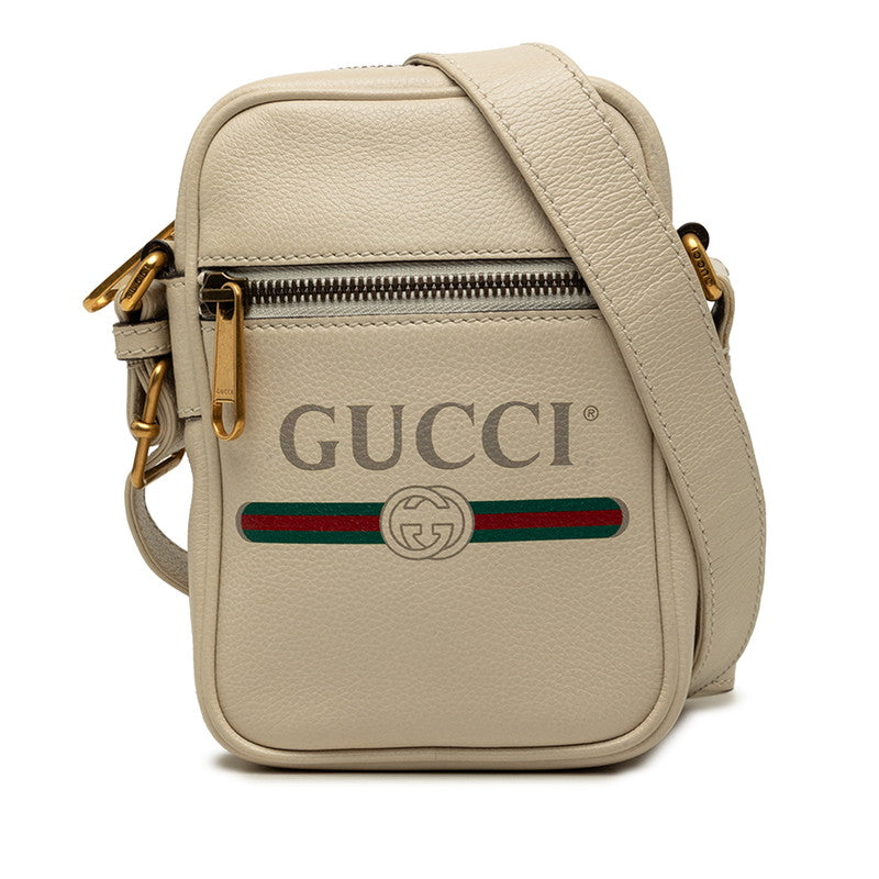 グッチ ロゴプリント 斜め掛け ショルダーバッグ 574803 ホワイト レザー レディース GUCCI 【中古】