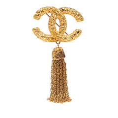 シャネル ヴィンテージ ココマーク ヨウガン 溶岩 フリンジ ブローチ ゴールド メッキ レディース CHANEL 【中古】