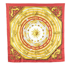 エルメス カレ90 DIES ET HORE 占星術 スカーフ ワインレッド ホワイト マルチカラー シルク レディース HERMES 【中古】