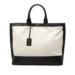 サンローラン ロゴ サック ショッピング トートバッグ 619757 ナチュラル ブラック キャンバス レザー レディース SAINT LAURENT 【中古】
