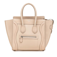 セリーヌ ラゲージ マイクロショッパー ハンドバッグ ベージュ レザー レディース CELINE 【中古】