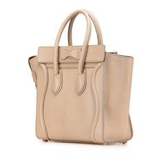 セリーヌ ラゲージ マイクロショッパー ハンドバッグ ベージュ レザー レディース CELINE 【中古】