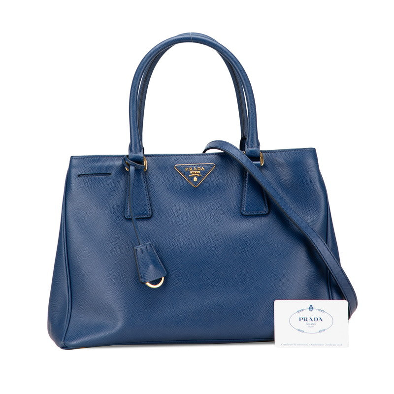 プラダ 三角ロゴプレート ハンドバッグ ショルダーバッグ 2WAY BN1874 ブルー サフィアーノ レザー レディース PRADA 【中古】
