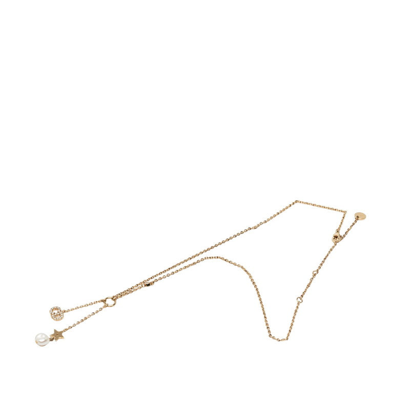 ディオール CDロゴ 星 スター モチーフ ネックレス ゴールド メッキ ラインストーン フェイクパール レディース Dior 中古