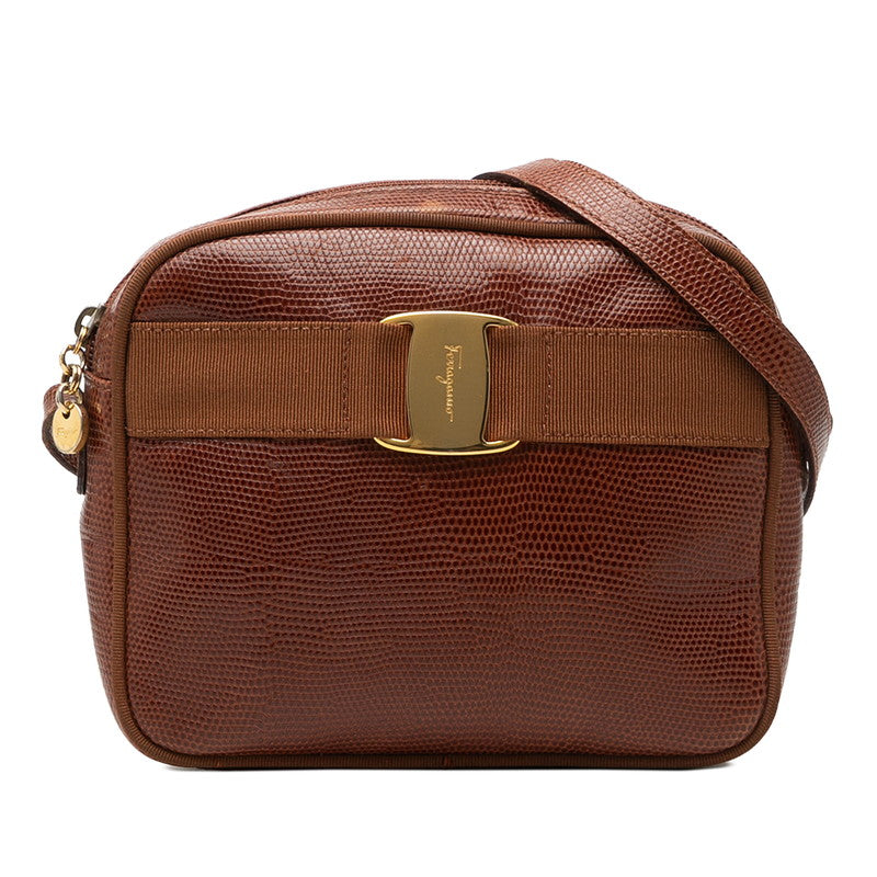 サルヴァトーレフェラガモ ヴァラ 型押し 斜めかけ ショルダーバッグ ブラウン レザー レディース Salvatore Ferragamo 【中古】