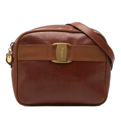 サルヴァトーレフェラガモ ヴァラ 型押し 斜めかけ ショルダーバッグ ブラウン レザー レディース Salvatore Ferragamo 【中古】