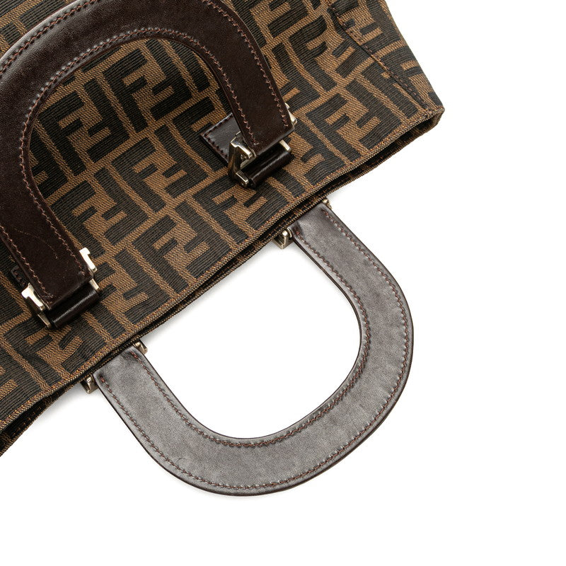 フェンディ ズッカ ハンドバッグ ブラウン キャンバス レザー レディース FENDI 【中古】