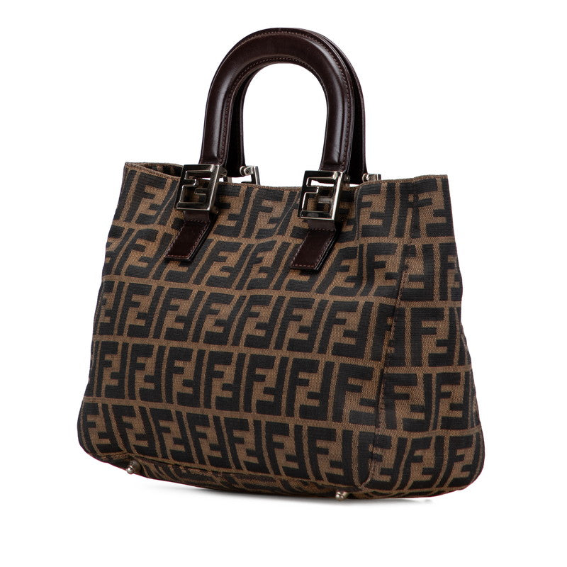 フェンディ ズッカ ハンドバッグ ブラウン キャンバス レザー レディース FENDI 【中古】
