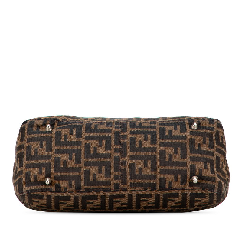 フェンディ ズッカ ハンドバッグ ブラウン キャンバス レザー レディース FENDI 【中古】