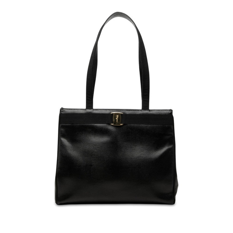 サルヴァトーレフェラガモ ヴァラリボン トートバッグ ブラック レザー レディース Salvatore Ferragamo 【中古】