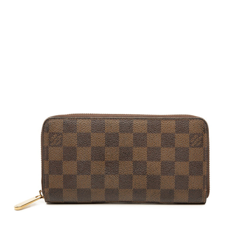 ルイ ヴィトン ダミエ ジッピー ウォレット 旧型 長財布 ラウンドファスナー N60015 ブラウン PVC レディース LOUIS VUITTON 【中古】