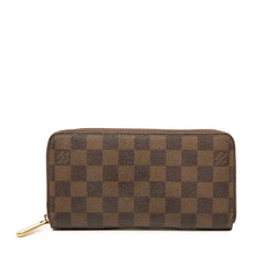 ルイ ヴィトン ダミエ ジッピー ウォレット 旧型 長財布 ラウンドファスナー N60015 ブラウン PVC レディース LOUIS VUITTON 【中古】