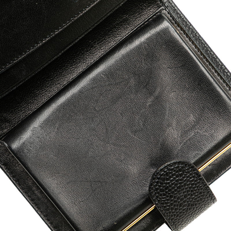 シャネル ココマーク がま口 二つ折り財布 ブラック キャビアスキン レディース CHANEL 【中古】