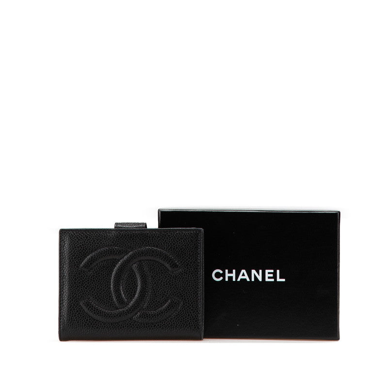 シャネル ココマーク がま口 二つ折り財布 ブラック キャビアスキン レディース CHANEL 【中古】