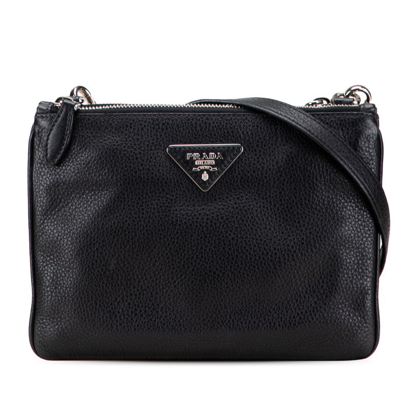 プラダ 三角ロゴプレート ショルダーバッグ ブラック レザー レディース PRADA 【中古】