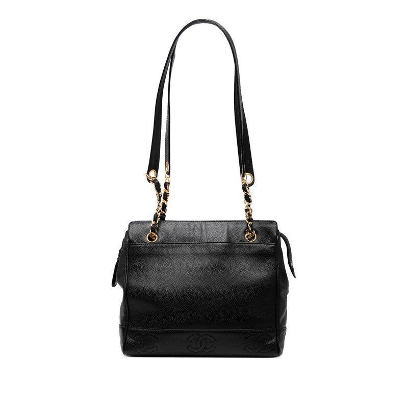 シャネル トリプルココマーク チェーン トートバッグ ブラック キャビアスキン レディース CHANEL 【中古】