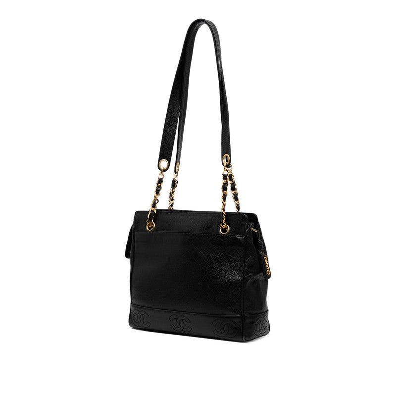 シャネル トリプルココマーク チェーン トートバッグ ブラック キャビアスキン レディース CHANEL 【中古】