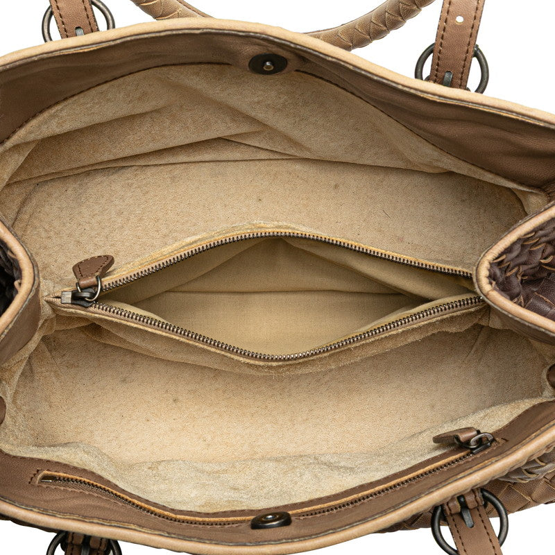 ボッテガヴェネタ イントレチャート ハンドバッグ ベージュ レザー レディース BOTTEGAVENETA 【中古】