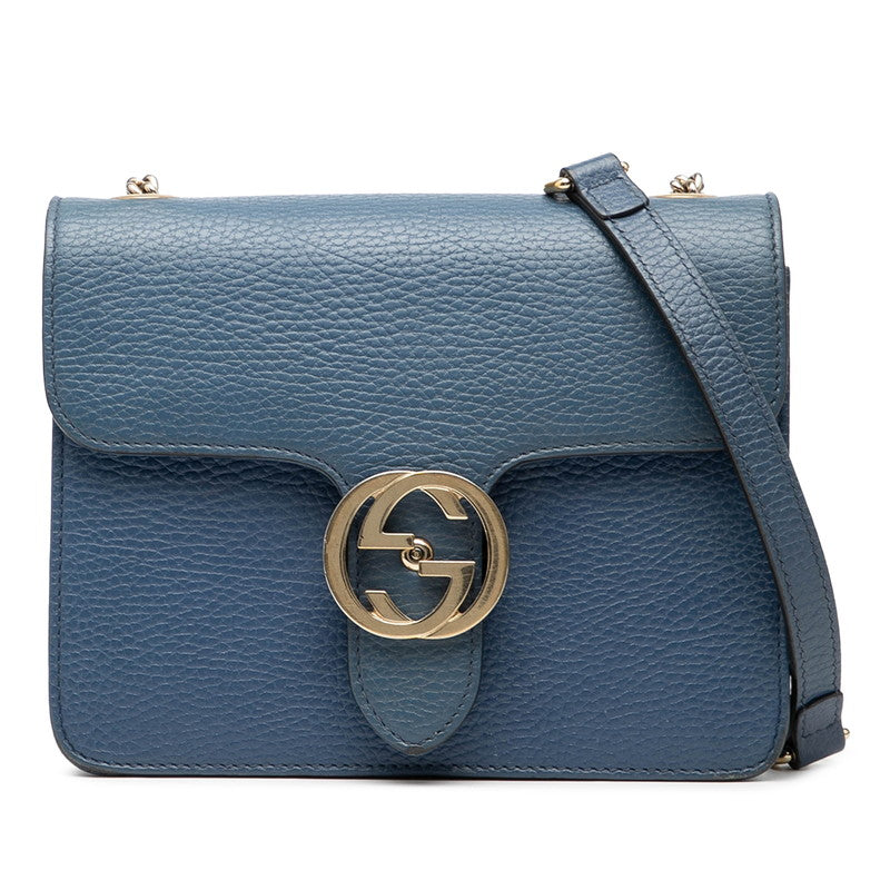 グッチ インターロッキングG チェーン ショルダーバッグ 510304 ブルー レザー レディース GUCCI 【中古】