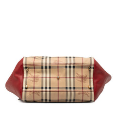 バーバリー ノバチェック シャドーホース ハンドバッグ トートバッグ ベージュ レッド PVC レザー レディース BURBERRY 【中古】