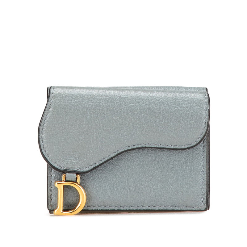 ディオール サドル ロータス コンパクトウォレット 三つ折り財布 S5653CBAA グレー レザー レディース Dior 【中古】