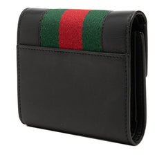 グッチ シェリーライン シルヴィ 三つ折り財布 476081 ブラック ゴールド レザー レディース GUCCI 中古