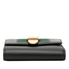グッチ シェリーライン シルヴィ 三つ折り財布 476081 ブラック ゴールド レザー レディース GUCCI 中古