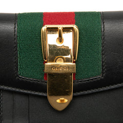 グッチ シェリーライン シルヴィ 三つ折り財布 476081 ブラック ゴールド レザー レディース GUCCI 中古