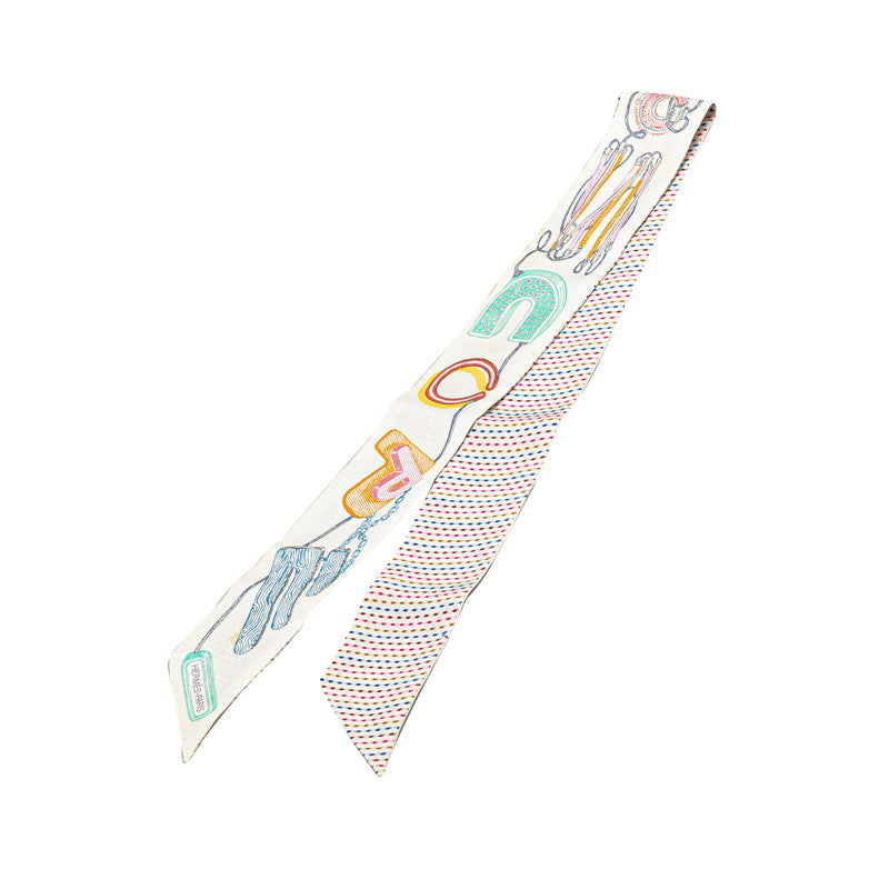 エルメス ツイリー Chevaloscope Neon シュヴァロスコープ ネオン スカーフ ホワイト マルチカラー シルク レディース HERMES 【中古】