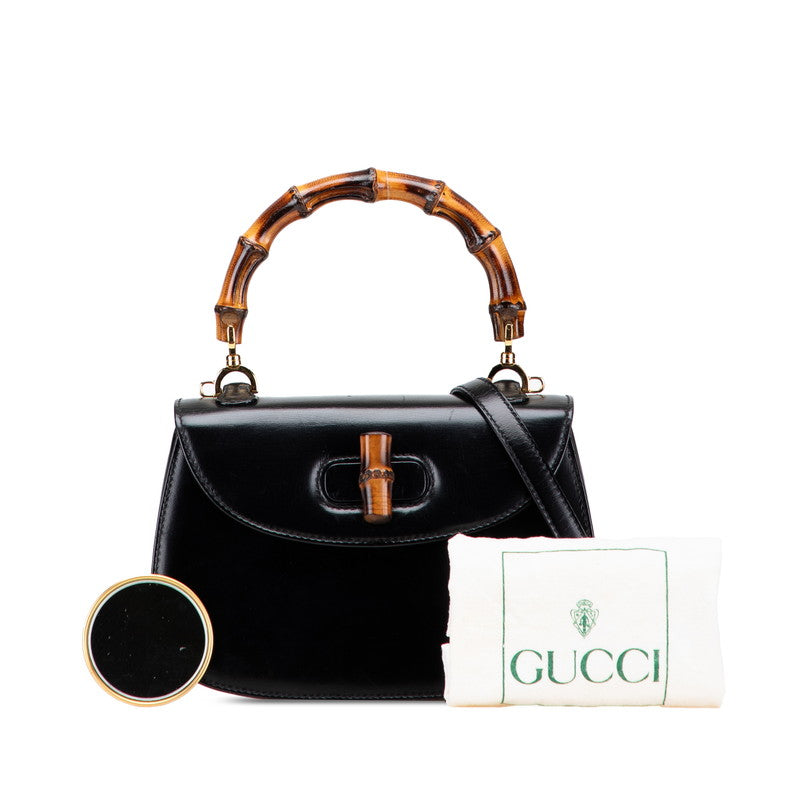 グッチ バンブー ハンドバッグ ショルダーバッグ 2WAY 00020460188 ブラック レザー レディース GUCCI 【中古】