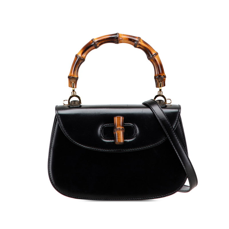 グッチ バンブー ハンドバッグ ショルダーバッグ 2WAY 00020460188 ブラック レザー レディース GUCCI 【中古】