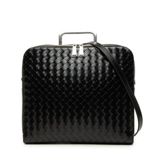 ボッテガヴェネタ イントレチャート ビジネスバッグ ブリーフケース ショルダー 2WAY ブラック レザー メンズ BOTTEGAVENETA 中古