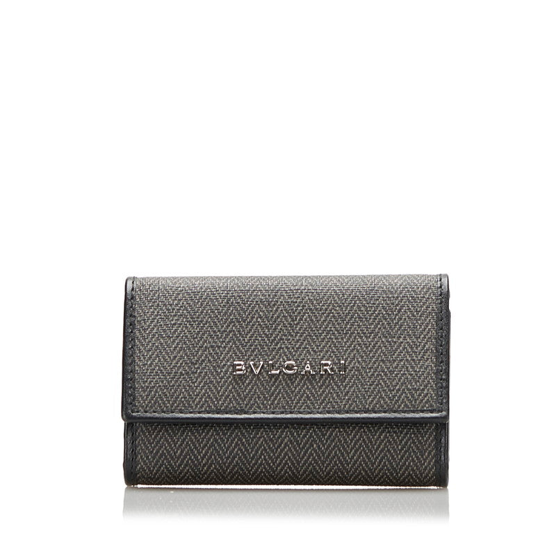 ブルガリ キーケース 6連 グレー ブラック PVC レザー レディース BVLGARI 【中古】